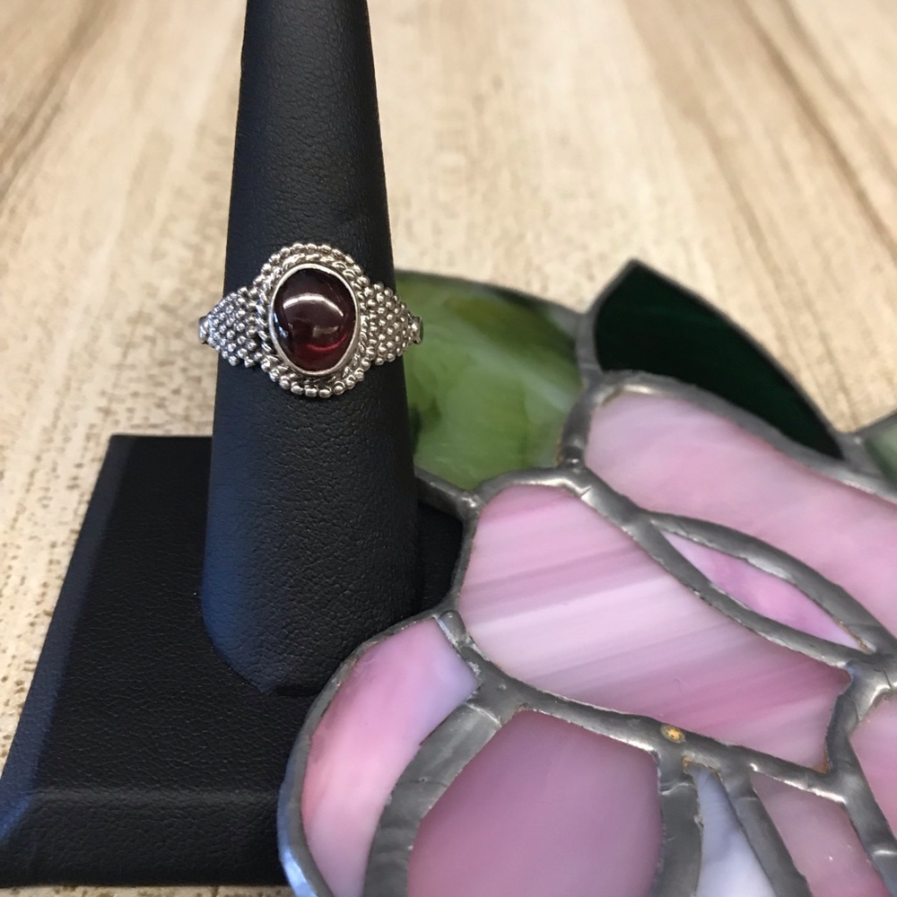 Vintage 925 Silver Ring with Red Stone
